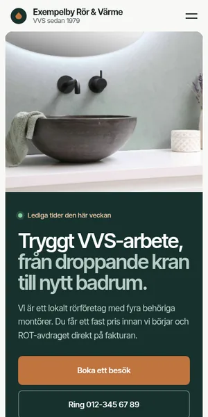 Samma VVS-sida i mobilen